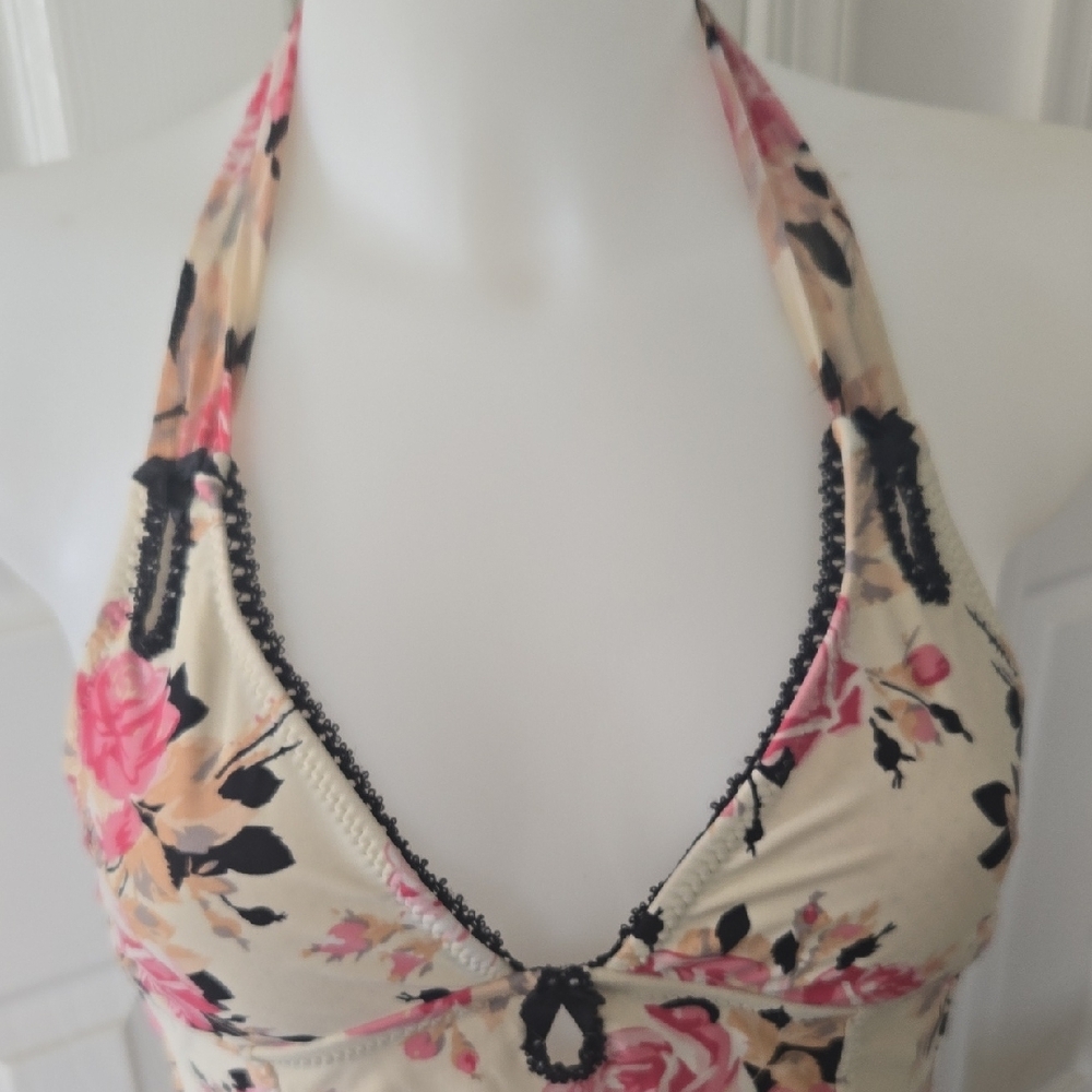 Betsey Johnson Floral Halter Swim Set - Pink and Cream - Picture 7 of 11
